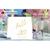 Gold Table Numbers printable,Modern Calligraphy table Numbers template, (27)